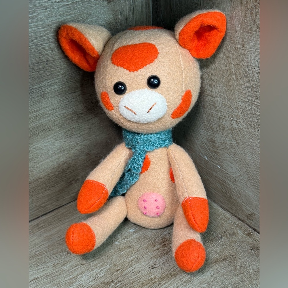 🐮 Autumn Cow Plush – Hand Embroidered with Pumpkin Detail